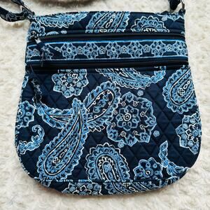Vera Bradley Triple Zip Hipster Crossbody Cotton Bag in Blue Bandana Pattern